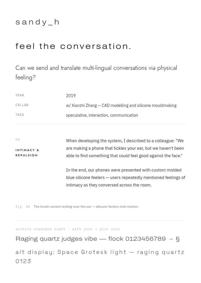 Three open-licence font systems were prototyped on live page anatomy. Zen Kaku Gothic New (centre) was adopted.